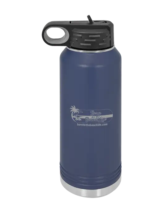 Polar Camel 32 oz Powder Coated Navy Vacuum Insulated Water Bottle w/Beach Life Logo