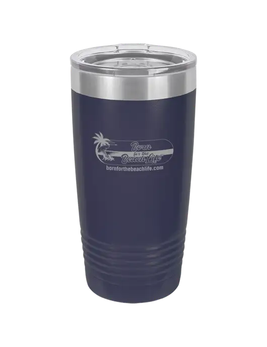 Polar Camel 20 oz Powder Coated Navy Vacuum Insulated Tumbler w/Beach Life Logo