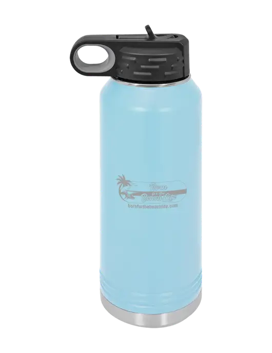 Polar Camel 32 oz Powder Coated Light Blue Vacuum Insulated Water Bottle w/Beach Life Logo
