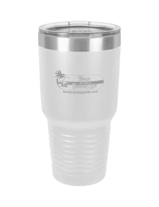 Polar Camel 30 oz Powder Coated White Vacuum Insulated Tumbler  w/Beach Life Logo