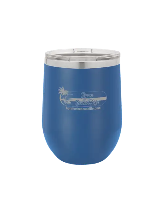 Polar Camel 12 oz Powder Coated Royal Vacuum Insulated Stemless Wine Tumbler w/Beach Life Logo