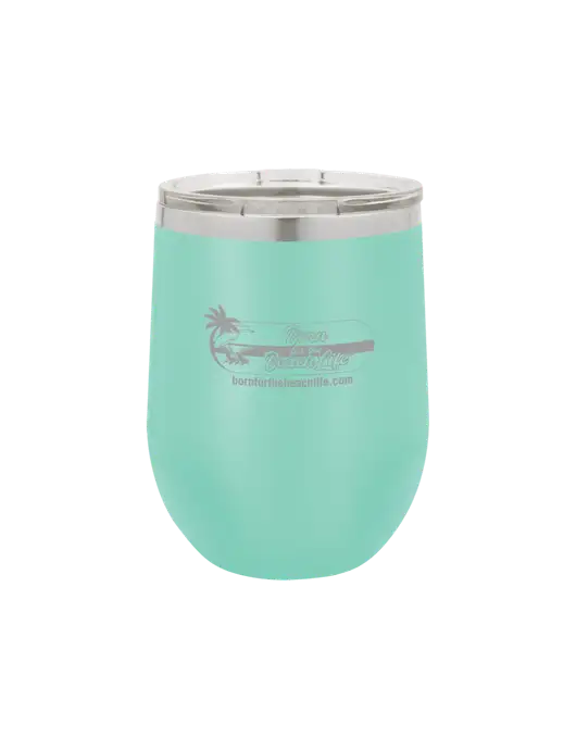 Polar Camel 12 oz Powder Coated Seafoam Vacuum Insulated Stemless Wine Tumbler w/Beach Life Logo