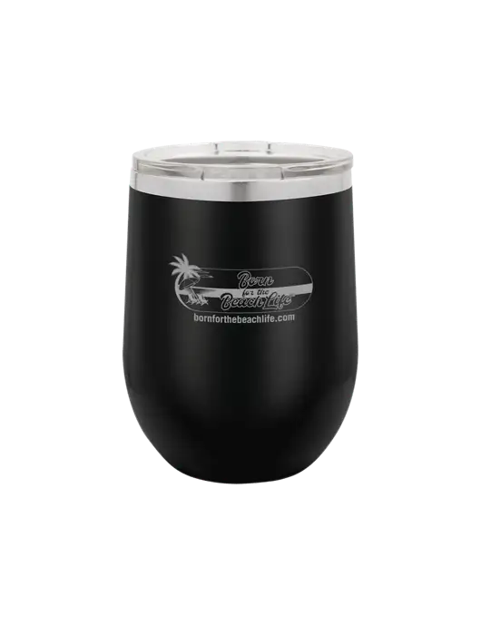 Polar Camel 12 oz Powder Coated Black Vacuum Insulated Stemless Wine Tumbler w/Beach Life Logo
