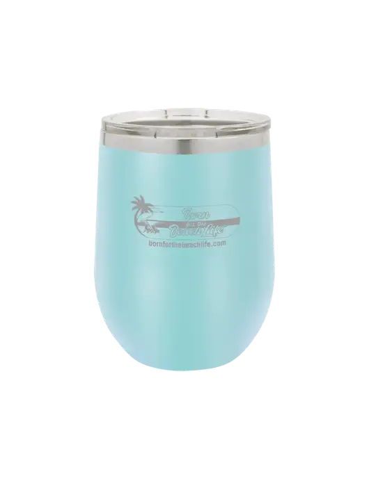 Polar Camel 12 oz Powder Coated Light Blue Vacuum Insulated Stemless Wine Tumbler w/Beach Life Logo