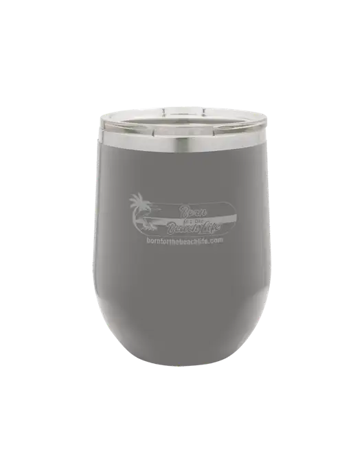 Polar Camel 12 oz Powder Coated Grey Vacuum Insulated Stemless Wine Tumbler w/Beach Life Logo