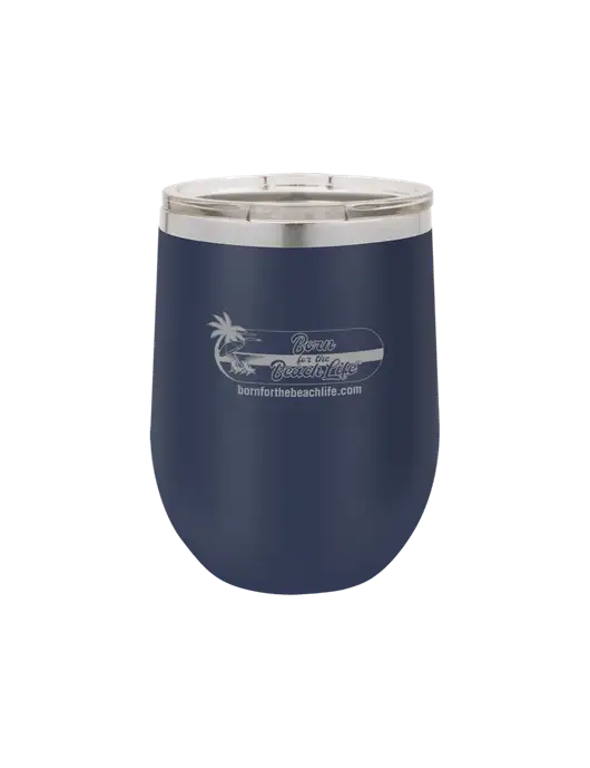 Polar Camel 12 oz Powder Coated Navy Vacuum Insulated Stemless Wine Tumbler w/Beach Life Logo