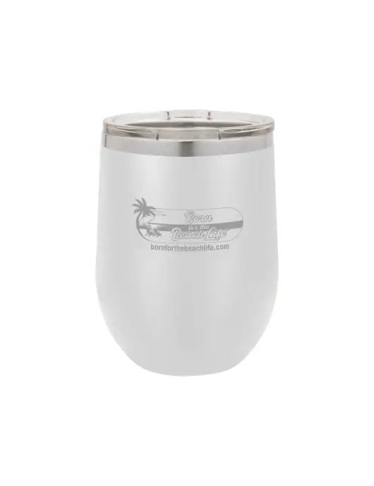 Polar Camel 12 oz Powder Coated White Vacuum Insulated Stemless Wine Tumbler w/Beach Life Logo