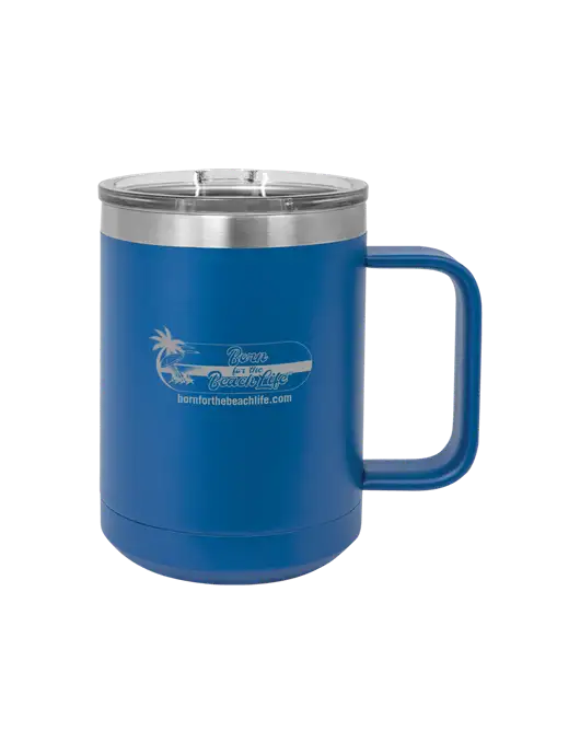 Polar Camel 15 oz Powder Coated Royal Vacuum Insulated Mug with Slider Lid w/Beach Life Logo