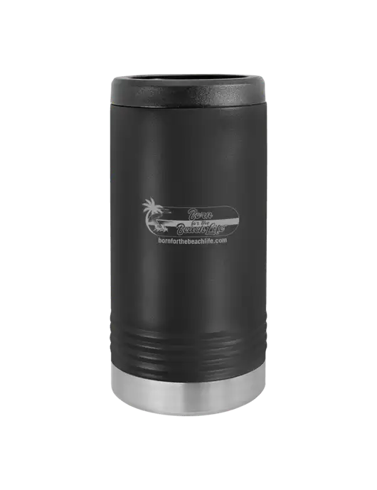 Polar Camel Powder Coated Black Vacuum Insulated Slim Beverage Holder w/Beach Life Logo