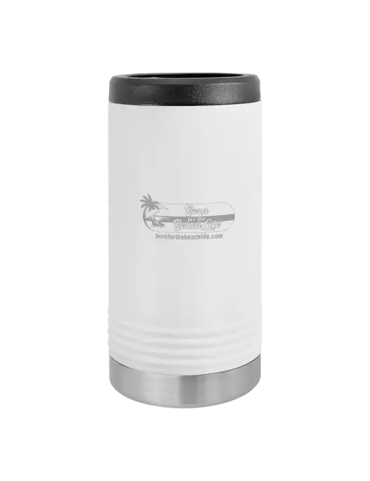 Polar Camel Powder Coated White Vacuum Insulated Slim Beverage Holder w/Beach Life Logo