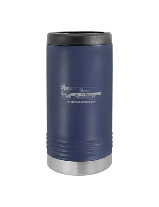 Polar Camel Powder Coated Navy Vacuum Insulated Slim Beverage Holder w/Beach Life Logo