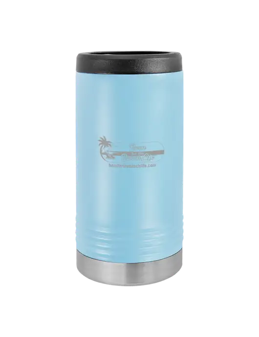 Polar Camel Powder Coated Light Blue Vacuum Insulated Slim Beverage Holder w/Beach Life Logo