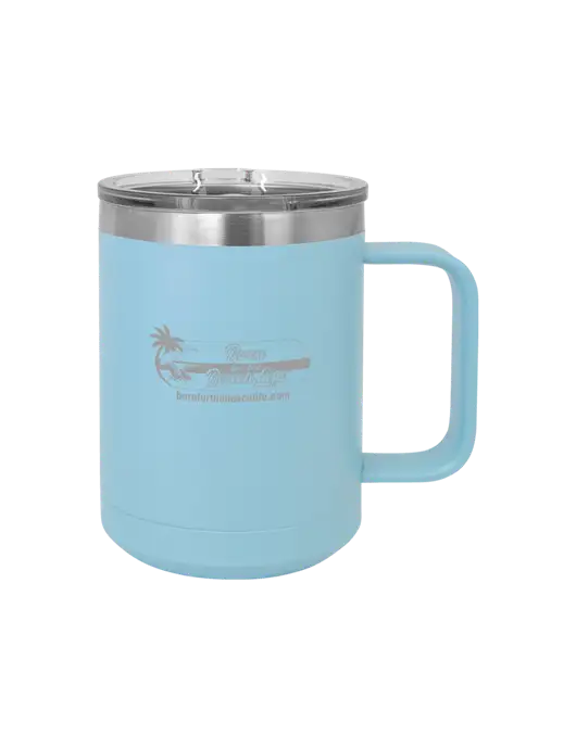 Polar Camel 15 oz Powder Coated Light Blue Vacuum Insulated Mug with Slider Lid w/Beach Life Logo
