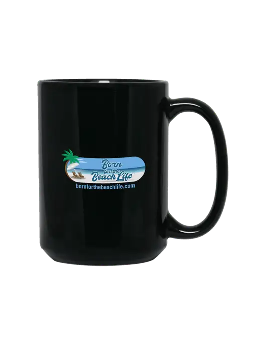 15 oz Black Ceramic Mug w/Beach Life Logo
