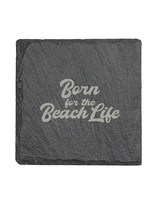 Square Slate Coaster, 4 x 4 w/Beach Life Text Logo