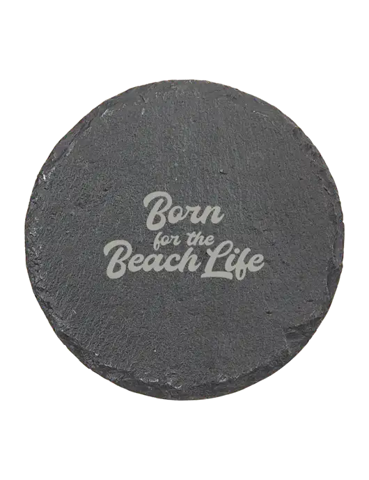 Round Slate Coaster w/Beach Life Text Logo
