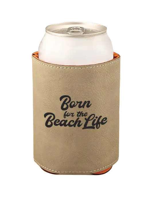 Tan Leatherette Beverage Holder w/Beach Life Text Logo