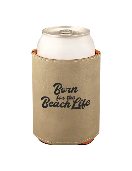 Tan Leatherette Beverage Holder w/Beach Life Text Logo