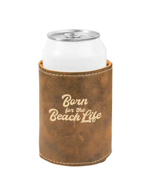 Rustic Leatherette Beverage Holder w/Beach Life Text Logo