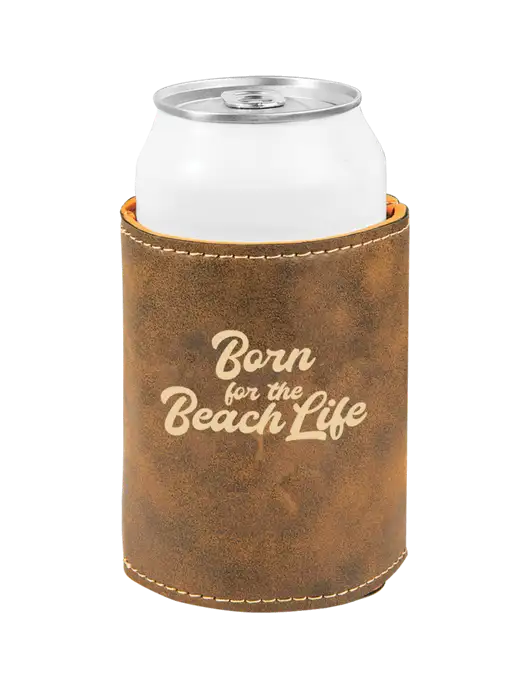 Rustic Leatherette Beverage Holder w/Beach Life Text Logo