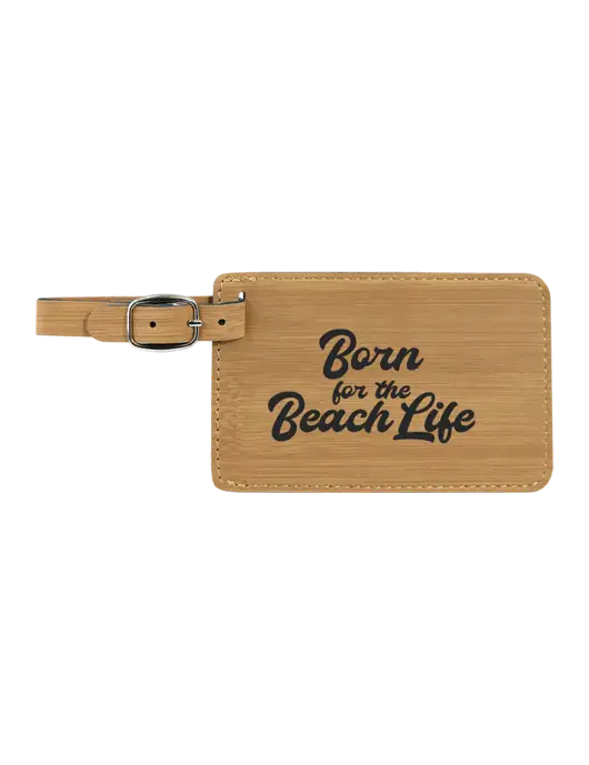 Bamboo Leatherette Luggage Tag w/Beach Life Text Logo