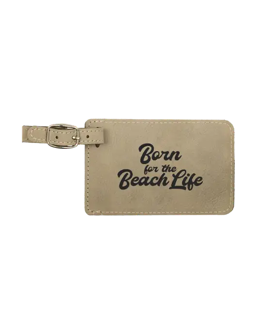 Tan Leatherette Luggage Tag w/Beach Life Text Logo