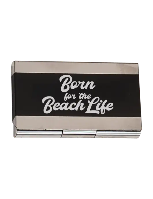 Black 3.75 x 2.5 Business Card Holder w/Beach Life Text Logo