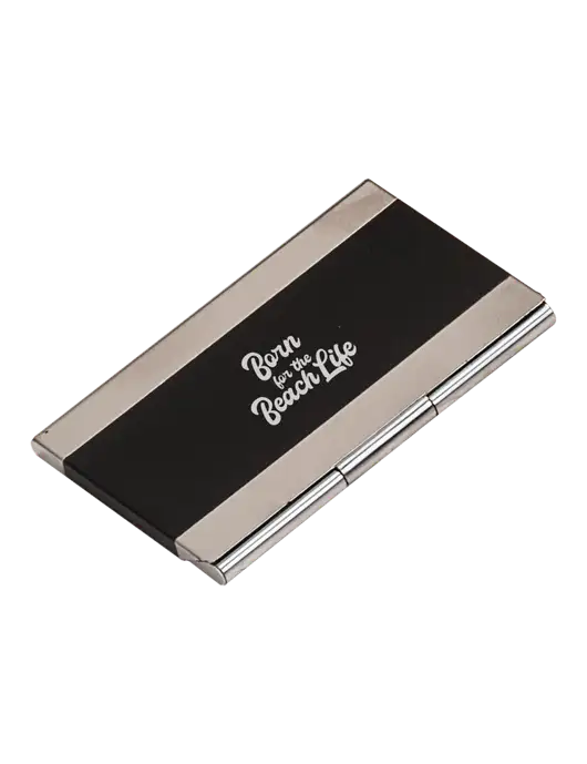 Black 3.75 x 2.5 Business Card Holder w/Beach Life Text Logo