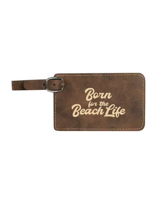 Rustic Leatherette Luggage Tag w/Beach Life Text Logo