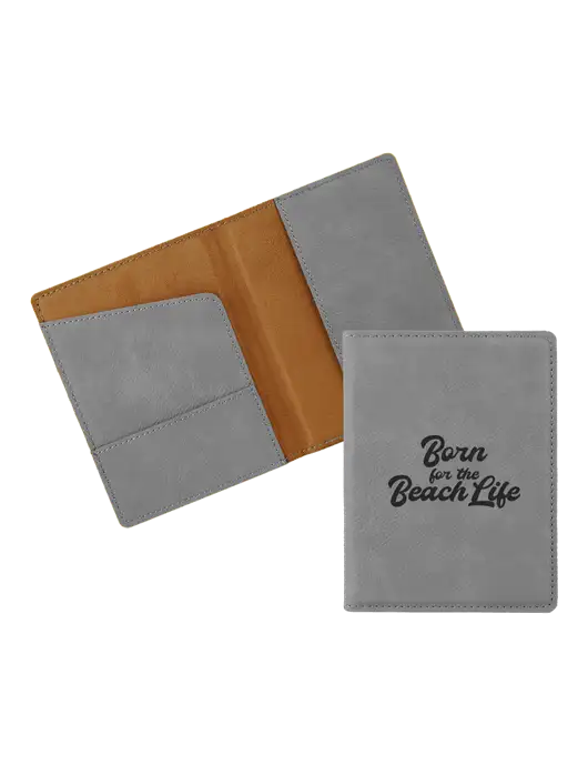 Grey Leatherette Passport Holder w/Beach Life Text Logo
