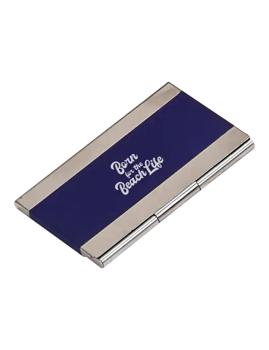 Blue 3.75 x 2.5 Business Card Holder w/Beach Life Text Logo