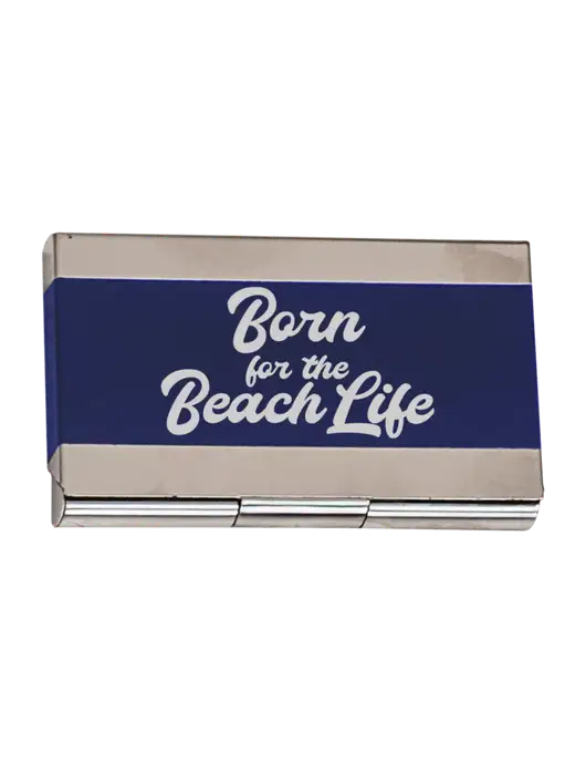 Blue 3.75 x 2.5 Business Card Holder w/Beach Life Text Logo