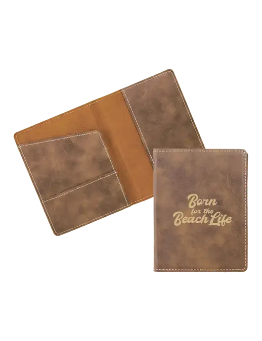 Rustic Leatherette Passport Holder w/Beach Life Text Logo