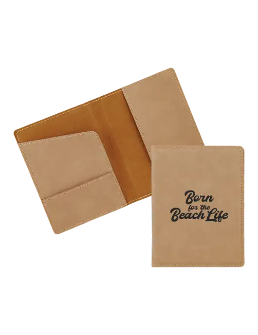 Tan Leatherette Passport Holder w/Beach Life Text Logo