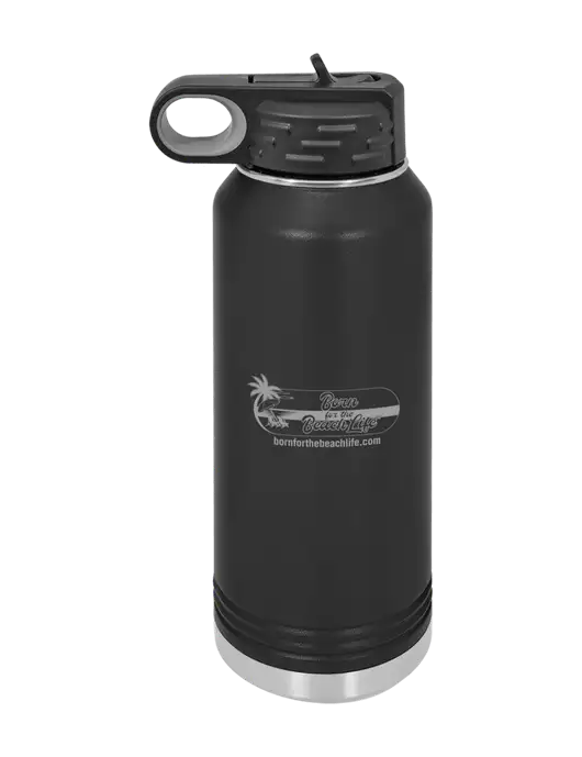 Polar Camel 32 oz Powder Coated Black Vacuum Insulated Water Bottle w/Beach Life Logo