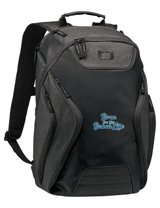 OGIO Black/Heather Grey Hatch Laptop Backpack
 w/Beach Life Text Logo