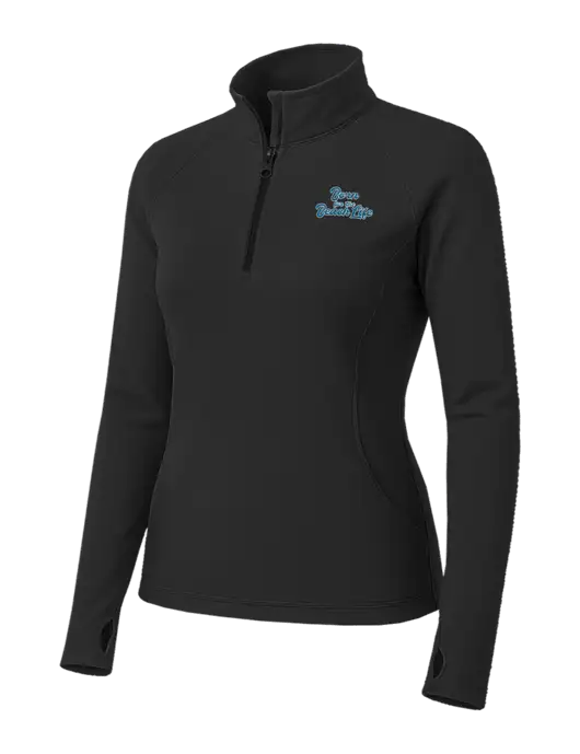 Charcoal Grey Womens Sport Wick Stretch 1/4 Zip Pullover w/Beach Life Text Logo