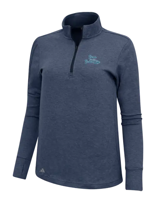 Adidas Navy Melange Womens 3 Stripes Quarter Zip Sweater w/Beach Life Text Logo