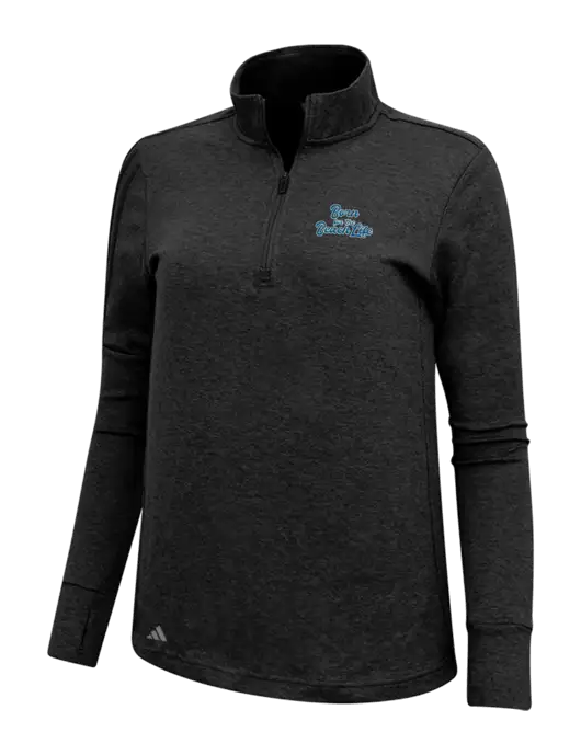 Adidas Black Melange Womens 3 Stripes Quarter Zip Sweater w/Beach Life Text Logo