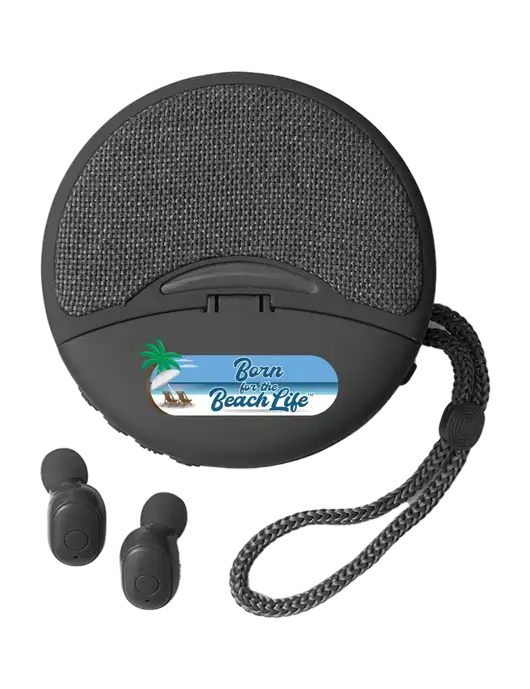 Duo Black Wireless Earbuds & Speaker w/Beach Life Logo