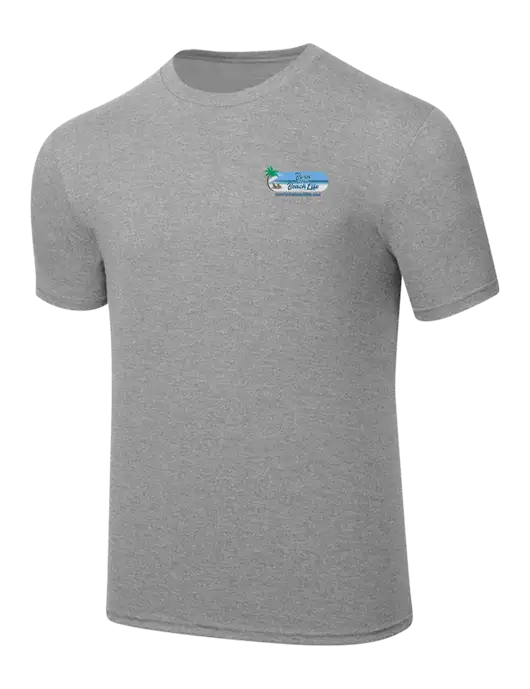 Simply Soft Heathered Light Grey 4.5oz  Poly/Combed Ring Spun Cotton T-Shirt w/Beach Life Logo