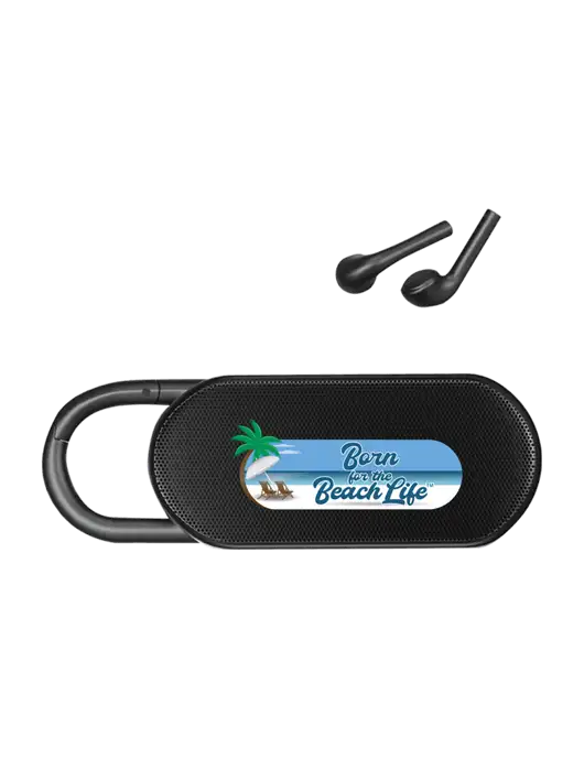 Clip Buddies Black Speaker & Ear Buds w/Beach Life Logo