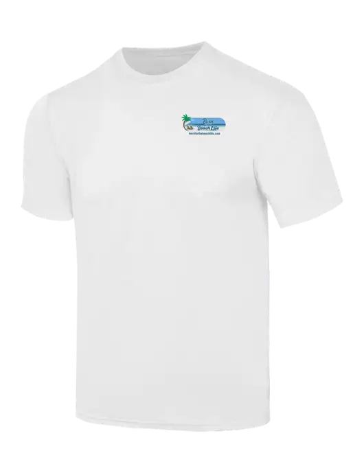 Simply Soft White 4.5oz  Poly/Combed Ring Spun Cotton T-Shirt w/Beach Life Logo