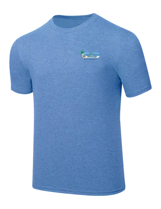 Simply Soft Carolina Blue Frost 4.5oz  Poly/Combed Ring Spun Cotton T-Shirt w/Beach Life Logo