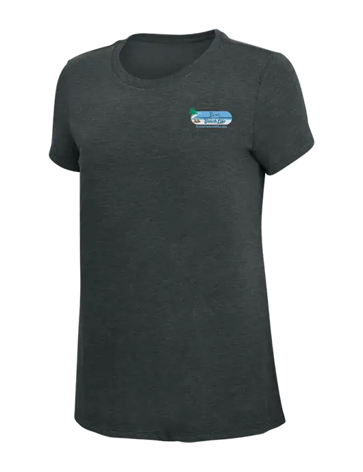 Womens Simply Soft Black Frost 4.5oz Poly/Combed Ring Spun Cotton T-Shirt w/Beach Life Logo