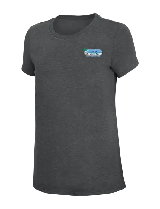 Womens Simply Soft Charcoal 4.5oz Poly/Combed Ring Spun Cotton T-Shirt w/Beach Life Logo