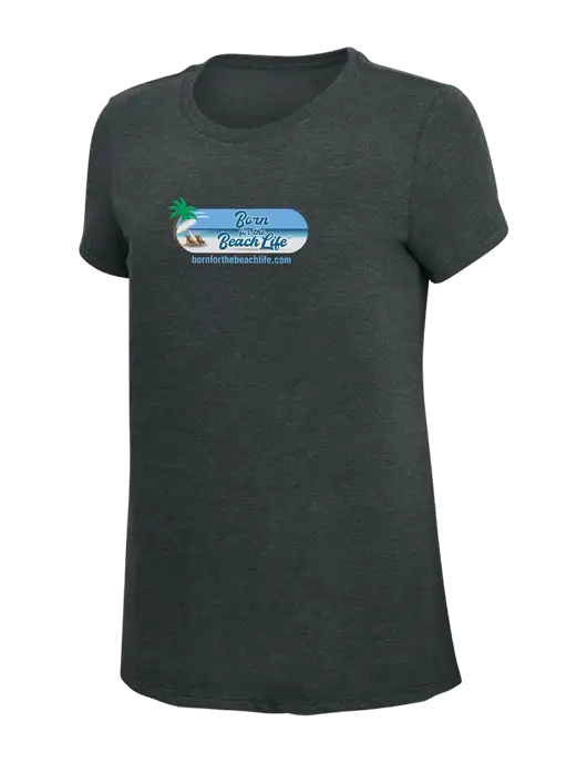 Womens Simply Soft Black Frost 4.5oz Poly/Combed Ring Spun Cotton T-Shirt w/Beach Life Logo
