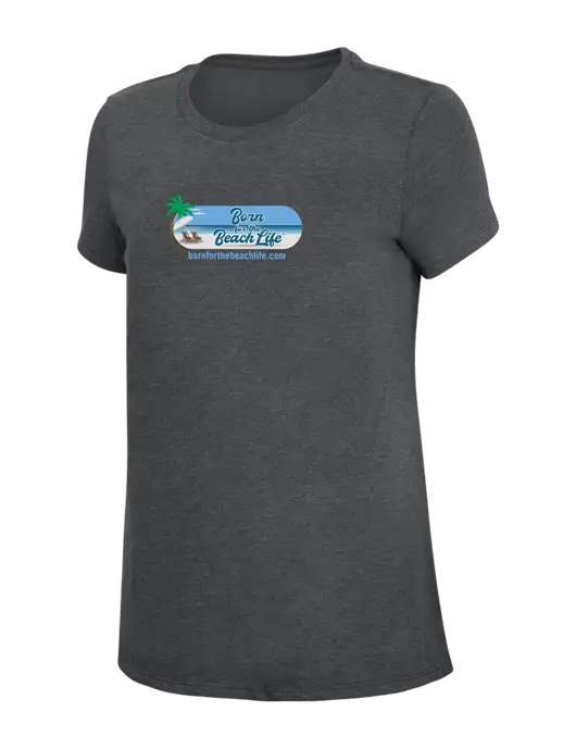 Womens Simply Soft Charcoal 4.5oz Poly/Combed Ring Spun Cotton T-Shirt w/Beach Life Logo