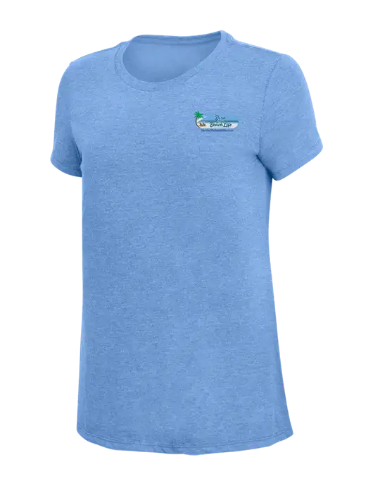 Womens Simply Soft Maritime Frost 4.5oz Poly/Combed Ring Spun Cotton T-Shirt
 w/Beach Life Logo