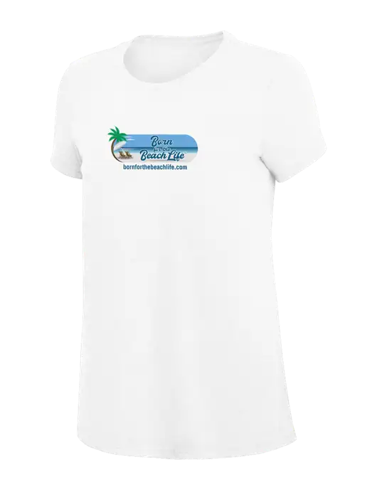 Womens Simply Soft White 4.5oz Poly/Combed Ring Spun Cotton T-Shirt
 w/Beach Life Logo